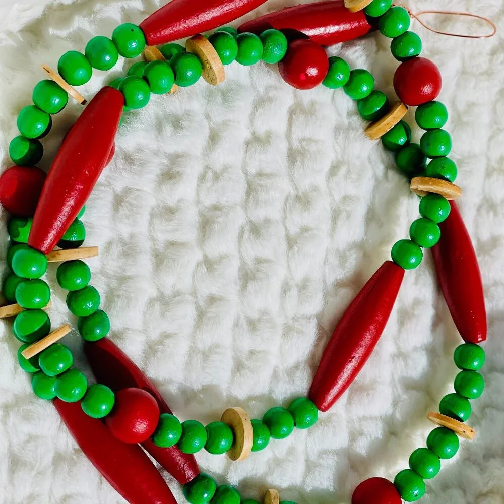 Hand Painted Beaded Button Christmas Garland #0817